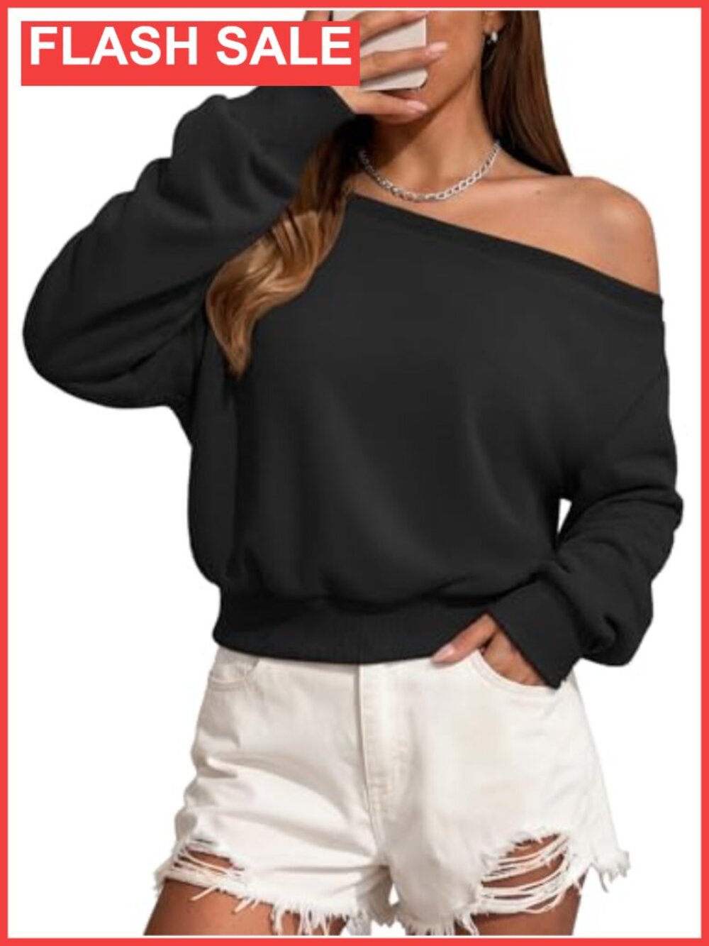 Womens Off the Shoulder Sweatshirt Long Sleeve Crop Top French Terry